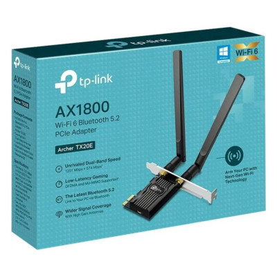 TARJETA DE RED PCIE | TP-LINK | ARCHER TX20E | WIFI 6 | AX1800 | BLUETHOOTH 5.2 | (5GHZ) 1201 MBPS | (2.4 GHZ) 574 MBPS