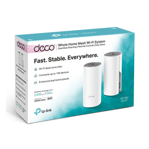 ROUTER TP-LINK DECO E42-PACK AC1200 WIFI MESH DUAL BAND HASTA 100 DISPOSITIVOS SUSTITUYE A DECO E32-PACK DECO E4(2-PACK)