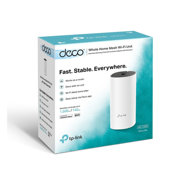 ROUTER | TP-LINK | DECO M4(1-PACK) | WIFI MESH | AC1200 DUAL BAND | MODO AP/ ROUTER | COBERTURA ESTIMADA 185 METROS CUADRADOS