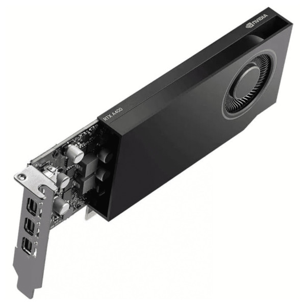 TARJETA DE VIDEO PNY NVIDIA QUADRO RTX A400 PCIE X16 4.0 4GB GDDR6 4X MDISPLAYPORT 1.4A BAJO PERFIL GAMA MEDIA VCNRTXA400ATX-PB