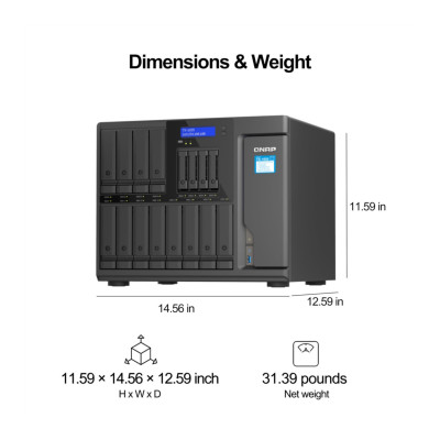 NAS QNAP TS-1655-8G/ 16 BAHIAS /12 SATA DE 3,5 4 SATA DE 2,5/OCHO NUCLEOS 2.8GHZ/8GB DDR4 HASTA 128GB/2 PTO 2,5 TS-1655-8G-US