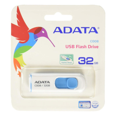 Memoria ADATA 32GB USB 2.0 C008 retractil blanco-azul AC008-32G-RWE