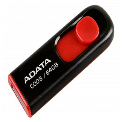 Memoria ADATA 64GB USB 2.0 C008 retractil negro-rojo AC008-64G-RKD