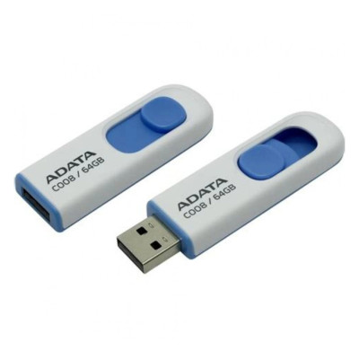 Memoria ADATA 64GB USB 2.0 C008 retractil blanco-azul AC008-64G-RWE