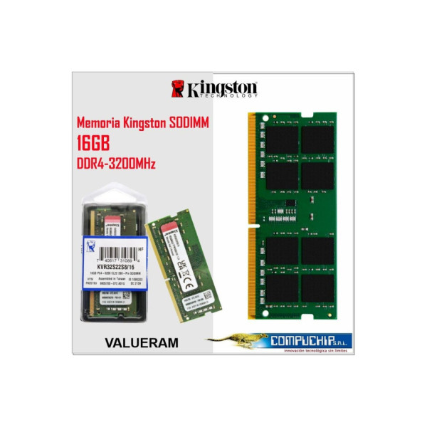 MEMORIA RAM KINGSTON SODIMM DDR4 16GB 3200MT/S VALUERAM CL22 260PIN 1.2V P/LAPTOP KVR32S22S8/16