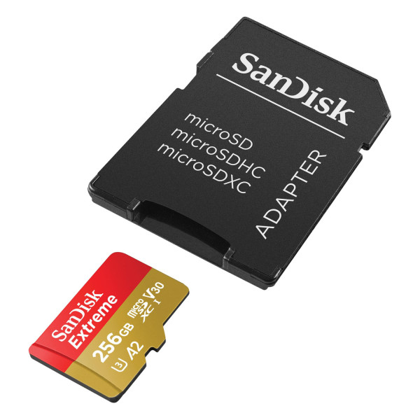 MEMORIA SANDISK MICRO SDXC 256GB EXTREME 190MB/S 4K CLASE 10 A2 V30 C/ADAPTADOR SDSQXAV-256G-GN6MA