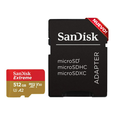 MEMORIA SANDISK MICRO SDXC 512GB EXTREME 190MB/S 4K CLASE 10 A2 V30 C/ADAPTADOR SDSQXAV-512G-GN6MA