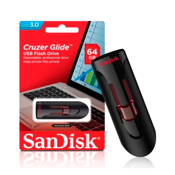 MEMORIA SANDISK 64GB USB 3.0 CRUZER GLIDE Z600 NEGRO C/ROJO SDCZ600-064G-G35