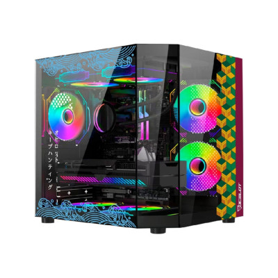 GABINETE OCELOT GAMING BLACK MIZU /M-ATX, ITX / PANEL LATERAL Y FRONTAL DE CRISTAL TEMPLADO / INCLUYE 3 VENTILADORES /