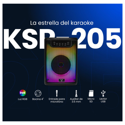 MINI BAFLE PORTATIL / VORAGO / KSP-205 / NEGRO / 4 PULGADAS / TWS / BLUETOOTH / RECARGABLE / RGB