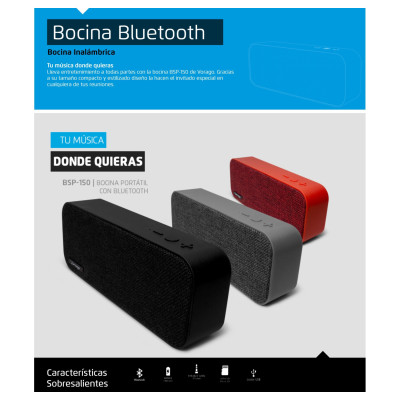 BOCINA VORAGO BSP-150 BLUETOOTH / MSD / USB / 3.5MM TELA ROJA BSP-150 RD