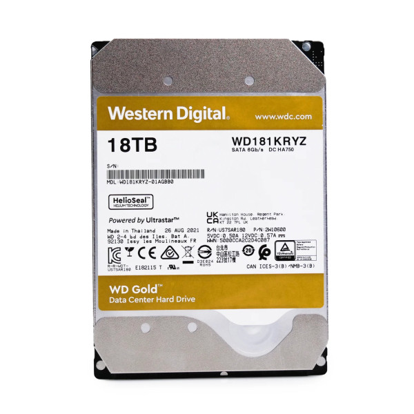 DISCO DURO INTERNO WD GOLD 18TB 3.5 ESCRITORIO SATA3 6GB/S 512MB 7200RPM 24X7 HOTPLUG NAS DVR NVR SERVER DATACENTER WD181KRYZ