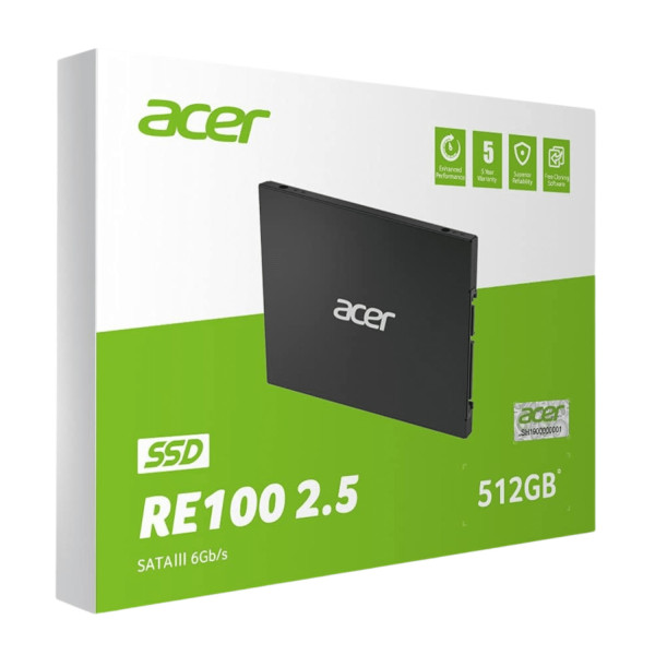 UNIDAD DE ESTADO SOLIDO SSD INTERNO ACER RE100 512GB 2.5 SATA3 LECT.560 ESCRIT. 500 MBS BL.9BWWA.108