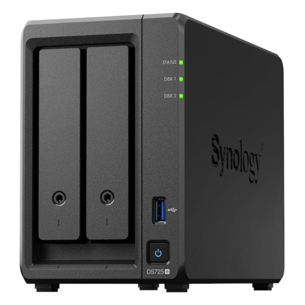 NAS SYNOLOGY DS725+ /2 BAHIAS NUCLEO DOBLE HASTA 3.1 GHZ, 1 PTO LAN GIGA, 1 PTO LAN 2.5GBE/4 GB DDR4/ HOT-SWAP/SOPORTA 40 TB
