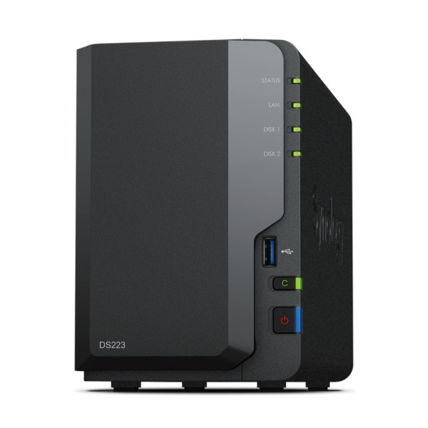 NAS SYNOLOGY DS223 /2 BAHIAS NUCLEO CUDRUPLE 1.7 GHZ /2GB DDR4/ LAN GIGABIT X1/USB 3.2 X3/SATA/HOT-SWAP/ SIN DISCOS/ REALTEK