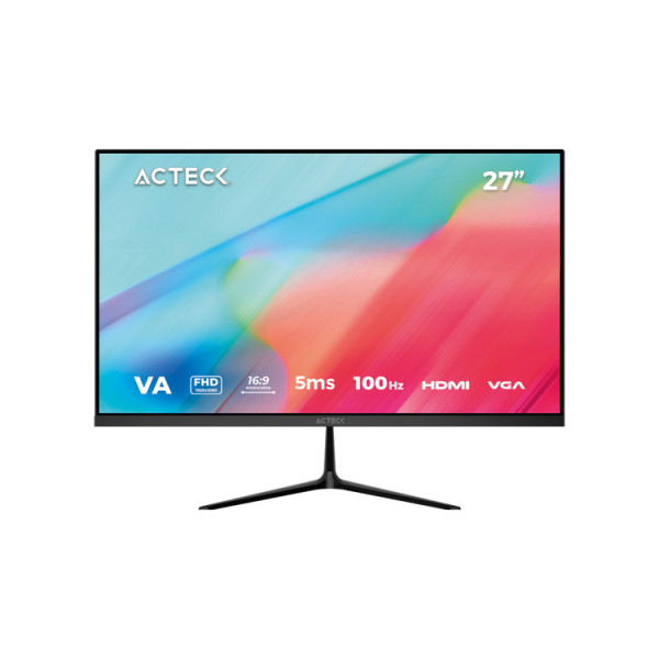 MONITOR ACTECK CAPTIVE VIVID SP270 / 27 PUL / PLANO / 1920P FULL HD / FLAT TN / 75 HZ / 5 MS / BIZEL FINO / VGA HDMI DC / NEGRO