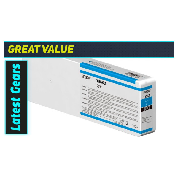 CARTUCHO EPSON MODELO T55K ULTRACHROME HD / HDX CYAN, PARA PLOTTER P6000/ P7000/ P8000/ P9000 700 ML T55K200