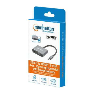 DOCKING USB,MANHATTAN,130691,-C 4 PTOS, HDMI/VGA, USB-A/USB-C PD