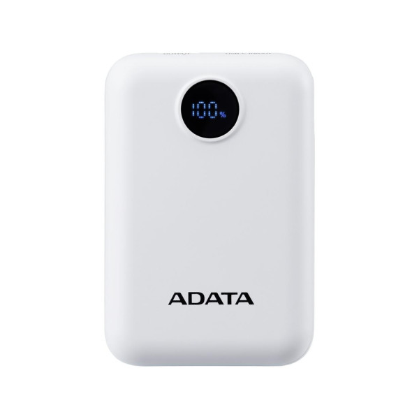 BATERIA DE RESPALDO ADATA POWER BANK C10022 10000MAH ENTRADA USB TIPO C Y USB TIPO A BLANCA PC1002212WH PC10022-12WH