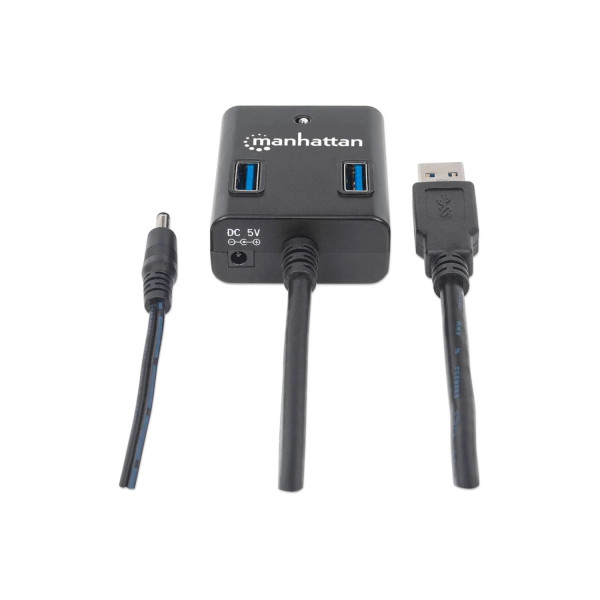 HUB USB,MANHATTAN,162302, V3.0 4 PTOS CON FUENTE, NEGRO