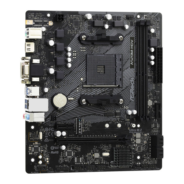 MB ASROCK A520M AMD AM4 / DDR4 4733 / 1 X PCIE 3.0 X16 / D-SUB / DVI-D / HDMI / 6 X USB 3.2 / GAMA BAJA A520M-HDV