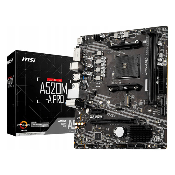 MB MSI A520 AMD S-AM4 3A GEN/2XDDR4 3200/HDMI/DVI/4XUSB 3.2/M.2/MICRO ATX/GAMA BASICA A520M-A PRO