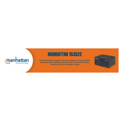 MUX KVM,MANHATTAN,153522, HDMI DOBLE MONITOR 2:1, 4K@30MHZ USB2.0 AUDIO