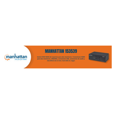 MUX KVM,MANHATTAN,153539, HMDI DOBLE MONITOR 4:1, 4K@30MHZ USB2.0 USB 2.0