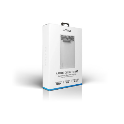 CARCASA CASE ENCLOSURE PARA DISCO DURO ACTECK ARMOR CLEAR HC440 / SSD 2.5 / CONEXION USB C / SATA / TRANSPARENTE / AC-934695