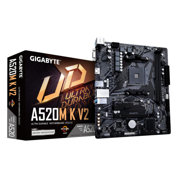 MB GIGABYTE A520 AMD S-AM4 3A GEN/2XDDR4 3200/HDMI/DVI/VGA/4XUSB 3.2/M.2/MICRO ATX/GAMA BASICA A520M K V2