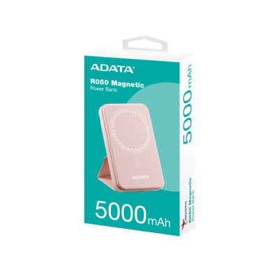BATERIA DE RESPALDO ADATA POWER BANK MAGNÉTICO R050 5000 MAH USB -C CARGA INALÁMBRICA COLOR ROSA (PR050-11PK)