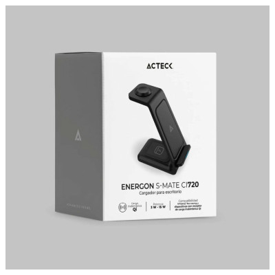CARGADOR DE ESCRITORIO ACTECK ENERGON S-MATE CI720 / INALAMBRICO / IPHONE - SAMSUNG - CARGA QI / 3W - 15W / PARA 3 DISPOSITIVOS