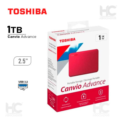 DD EXTERNO 1TB TOSHIBA CANVIO ADVANCE V10 2.5//USB 3.0//ROJO//VELOCIDAD DE TRANSFERENCIA 5GB/S/WIN10/ MACOS V10.15 HDTCA10XR3AA