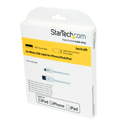 CABLE DE 2M LIGHTNING DE 8 PIN A USB A 2.0 PARA APPLE IPOD IPHONE IPAD - BLANCO - STARTECH.COM MOD. USBLT2MW