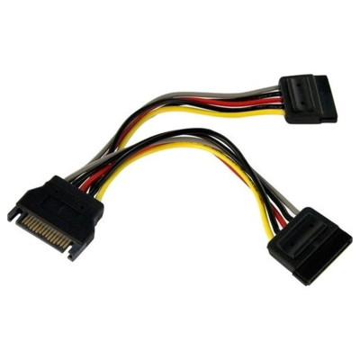 CABLE DE 15CM ADAPTADOR SPLITTER DIVISOR DE ALIMENTACION SATA LATCHING CON CIERRE PESTILLO - 2X HEMBRA - 1X MACHO -
