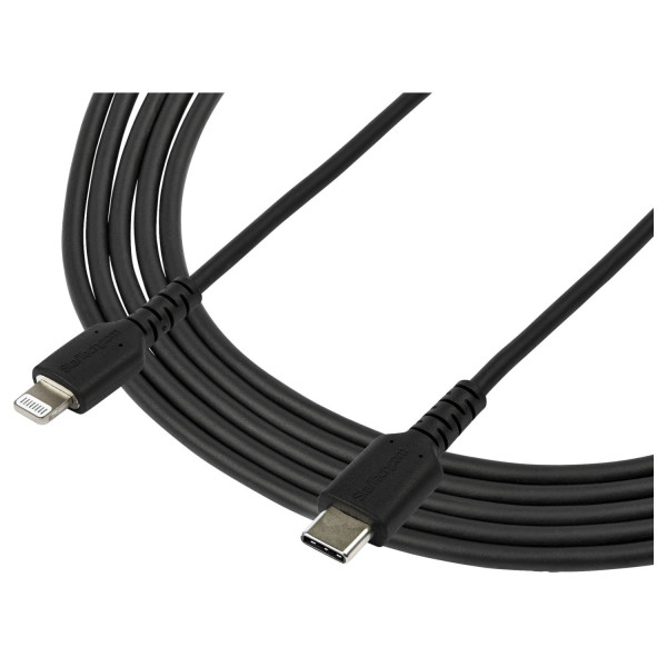 CABLE DE CARGA DE 2M USB-C A LIGHTNING - COLOR NEGRO - CABLE USB DE CARGA Y ALTA RESISTENCIA - CERTIFICADO MFI APPLE -