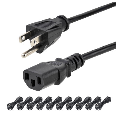 PAQUETE DE 10 CABLES DE CORRIENTE DE 3M ESTANDAR DE ALIMENTACION PARA COMPUTADORA - 18 AWG - NEMA5-15P A C13 - 10A 125V -