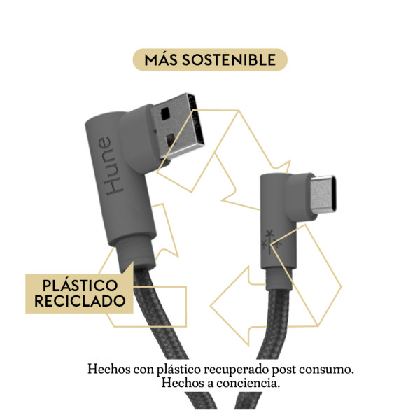 CABLE MICRO USB HUNE HIEDRA SUSTENTABLE TRENZADO CARGA RAPIDA Y DATOS 90ª 1.2M (CORTEZA) AT-ACC-CA-316COR