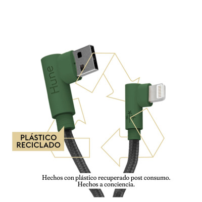 CABLE 3 EN 1 MICROUSB/TIPO C/LIGHTNING HUNE HIEDRA SUSTENTABLE TRENZADO 90ª 1.2M COMPATIBLE CON IPHONE (BOSQUE) AT-ACC-CA-319BOS