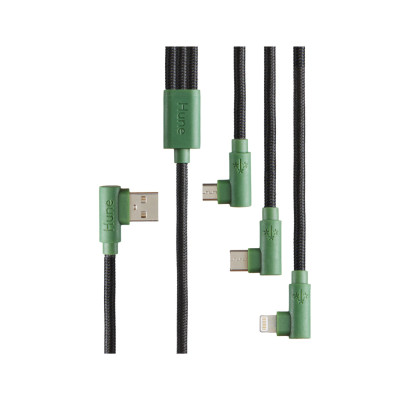CABLE 3 EN 1 MICROUSB/TIPO C/LIGHTNING HUNE HIEDRA SUSTENTABLE TRENZADO 90ª 1.2M COMPATIBLE CON IPHONE AT-ACC-CA-319COR