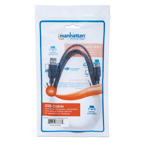 CABLE USB,MANHATTAN,33375, V2.0 A-MINI B 1.8M NEGRO 333375