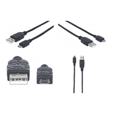 CABLE USB,MANHATTAN,325684, V2 A-MICRO B, BOLSA PVC 3.0M NEGRO
