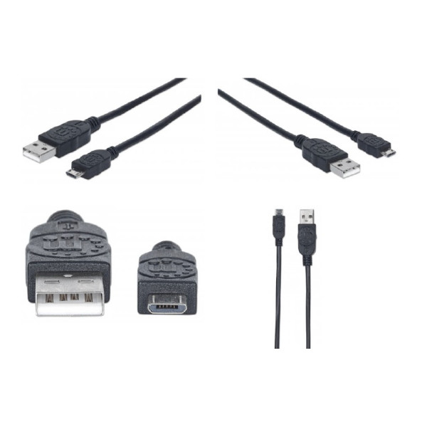 CABLE USB,MANHATTAN,325684, V2 A-MICRO B, BOLSA PVC 3.0M NEGRO