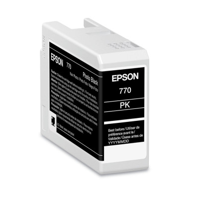 CARTUCHO EPSON MODELO T770 ULTRACHROME PRO 10 NEGRO FOTOGRAFICO, PARA PLOTTER P700 (25ML) T770120
