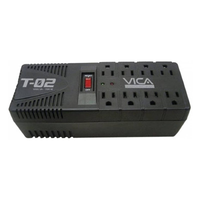 REGULADOR ELECTRONICO DE VOLTAJE VICA T-02 1200VA / 700W, 8 TOMAS NEMA 5-15R REGULADAS Y CON SUPRESOR DE PICOS, PUERTO RJ11, 5