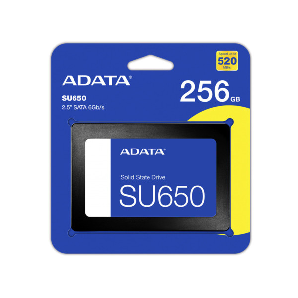 UNIDAD DE ESTADO SOLIDO SSD INTERNO ADATA SU650 256GB 2.5 SATA3 LECT. 520 ESCRIT. 450 MBS 7MM PC LAPTOP MINIPC SIN BRACKET