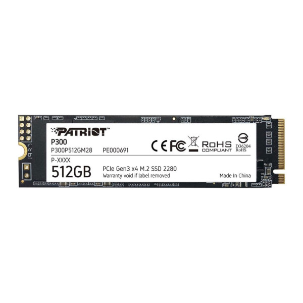 UNIDAD DE ESTADO SOLIDO INTERNO PATRIOT P300 512GB M.2 2280 NVME PCIE GEN 3X4 LECT.2100 ESCRIT.1650 MBS PC LAPTOP P300P512GM28