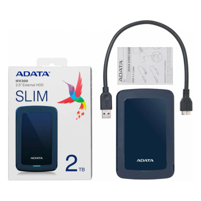 DISCO DURO EXTERNO ADATA HV300 2TB PORTATIL 2.5 USB 3.2 WINDOWS MAC LINUX DASHDRIVE SLIM COLOR AZUL AHV300-2TU31-CBL